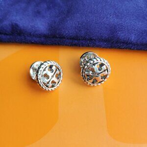 Tory Burch Rope Logo Stud Earrings Silver
